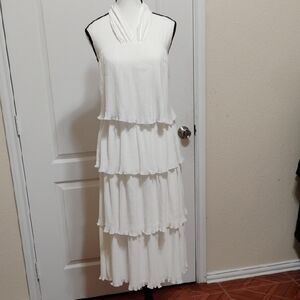 Grace Karin White Ruffled Tiered Halter Sundress